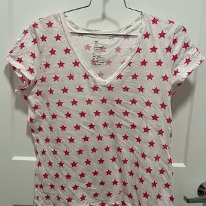 GAP White Tee with Pink Star Pattern